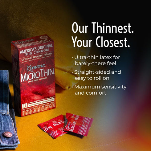 Pack 40 Kimono MicroThin Condoms of - Premium Lubricated Natural Latex, Thinnest, Vegan-Friendly, No Latex Odor - Thin