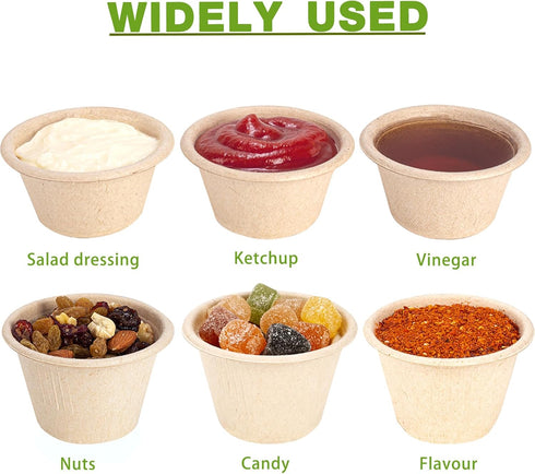 Gere Disposable Testing Cup Bowls, 100 Pack, 4 oz Natural Biodegradable Bagasse Fiber Souffle and Measuring Cups