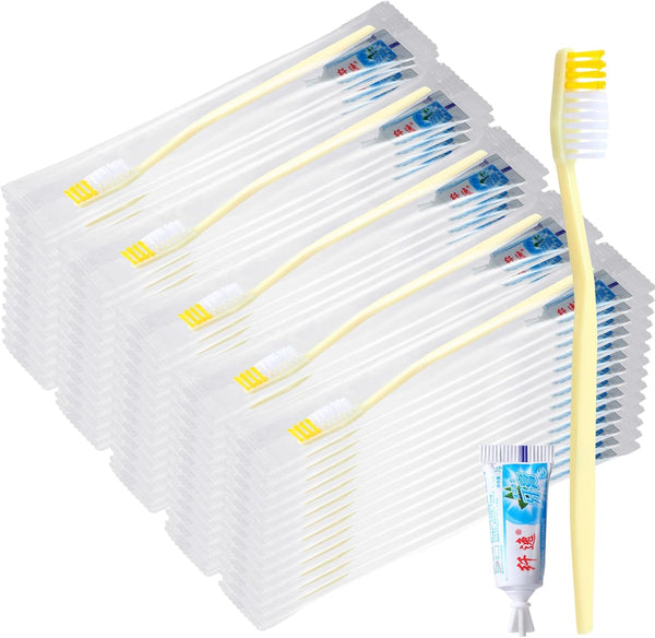 meekoo 200 Set Disposable Toothbrush with Toothpaste - Individually Wrapped Travel Toothbrush Kit for Homeless Hygiene,