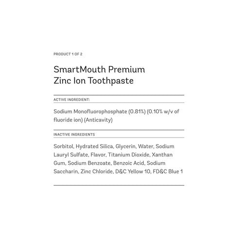 Packs Set 3.4 oz 10 Packets SmartMouth Original Zinc Activated Mouthwash Single & Premium Anti-Cavity + Zinc Toothpaste