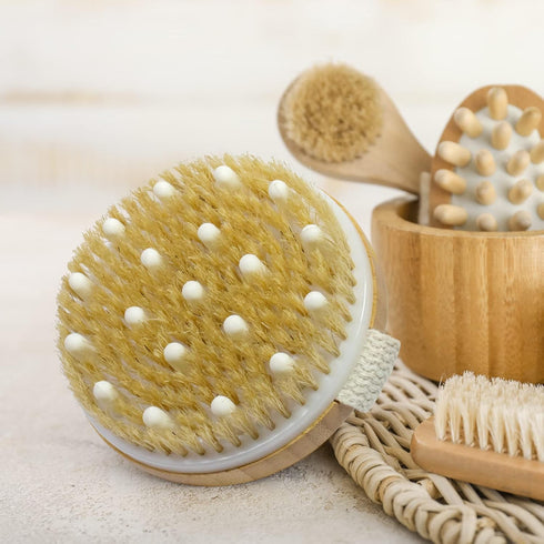Bamboo Dry Body Brushes | Blood Circulation, Dry Skin Brush with Soft and Stiff Bristles