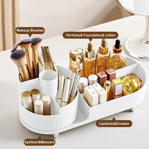 Rotating Makeup Organizer for Vanity with Brush Holder, Cosmetic Makeup Storage Organizer, Large Spinning Makeup Skincare Organizer, Countertop Makeup Perfume Organizer, Lotions Display Cases by COMFYROOM