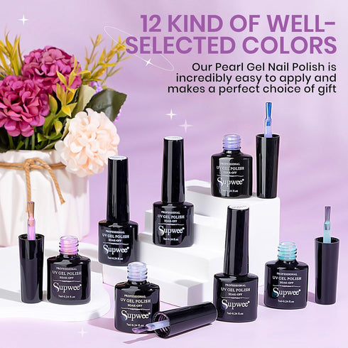 Pearl Gel Nail Polish - 12 Colors Shimmer Mermaid Nail Gel Polish, Soak Off UV Gel for Nail Art DIY at Home