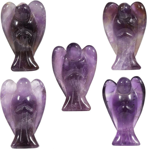 mookaitedecor Set of 5 Assorted Crystal Angel Figurines, 1.5 inch Mini Guardian Angel Statue for Home Decoration