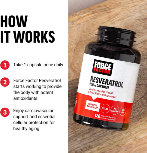 FORCE FACTOR Resveratrol Supplement, 120 Vegetable Capsules - Support Heart Health with Antioxidants & Japanese Knotweed