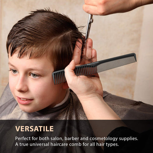 Professional 7 Inch Black Carbon Fiber Anti Static Comb for All Hair Types, Fine and Wide Tooth