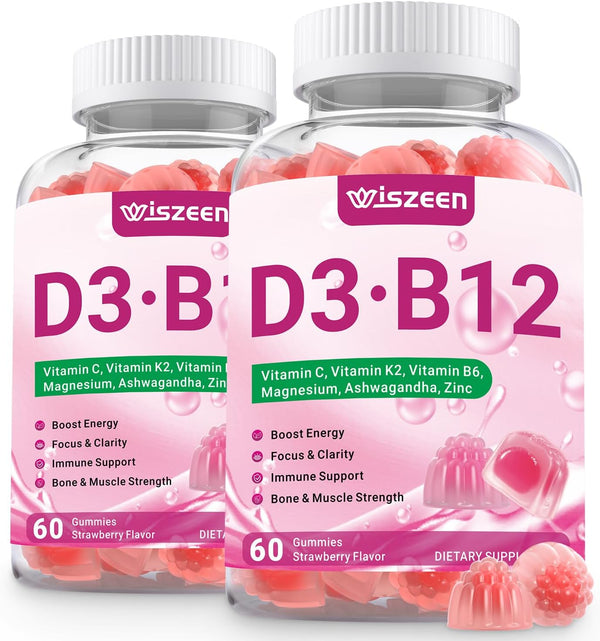 Wiszeen Vitamin D3 B12 Gummies, Vitamin D3 10000 IU & Methylated B12 500mcg
