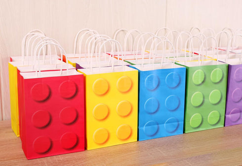 YOTNUS 24 Pcs Building Block Party-Favor Gift Bags with Tissue Paper, Small Gift Bags with Handles for Birthday Party