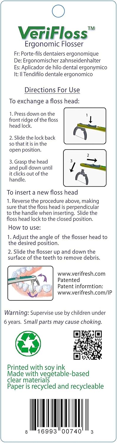 VeriFloss Dental Flosser with 10 Head Refill, Ergonomic Design for Adults & Kids, Reusable Floss Picks Cleaning Kit