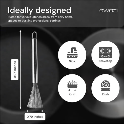 Dish Brush Stainless Steel, Multifunctional Wire Brushes for Kitchen Cleaning, Metal Scrubber with Handle, 2 Pcs