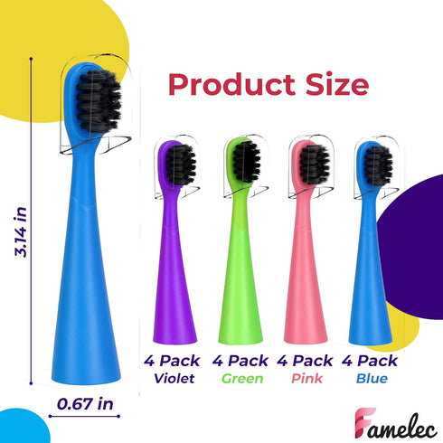 16 Pack Electric Toothbrush Heads for Burst Kids, Ultra Soft Bristles, Perfect Fit, Mix Color Pink/Green/Blue/Purple
