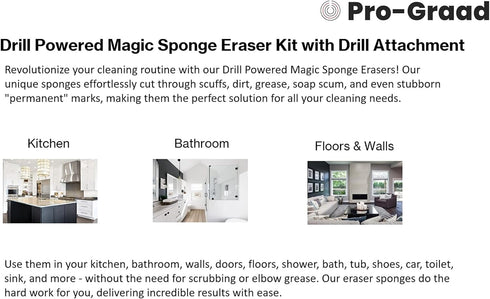 3.5” Drill Powered Magic Sponge Eraser Kit, 6 Pieces with Drill Attachment, Ultra Durable Cleaning Pads for Various