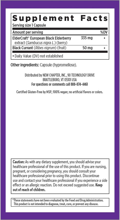 New Chapter Vegan Elderberry Capsules, 64x Concentrated Black Elderberry + Black Currant, 30 Count