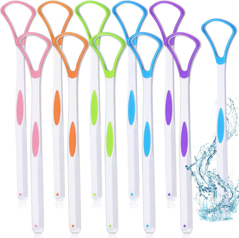 10 Pieces Plastic Tongue Scraper for Adults and Kids, Healthy Oral Care Tongue Cleaner, Pink Blue Green Purple Orange