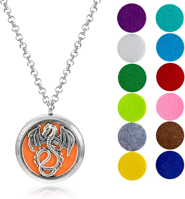 Wild Essentials Mother of Dragons Essential Oil Diffuser Locket Pendant with 24 inch Chain, 12 Color Pads
