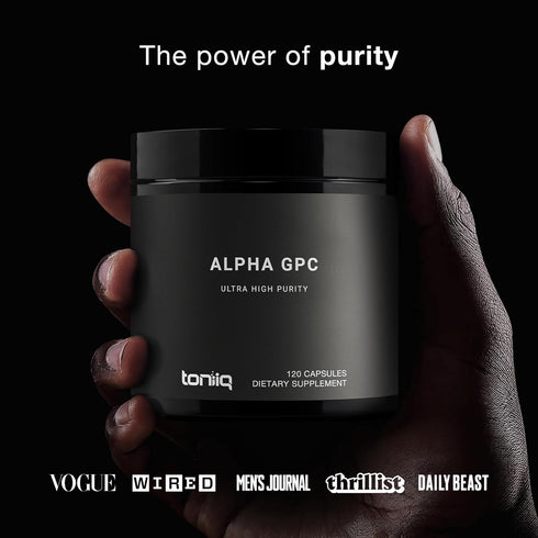 Toniiq Alpha GPC Capsules - Ultra High Purity 600mg Concentrated Formula, 120 Capsules Nootropic Supplement