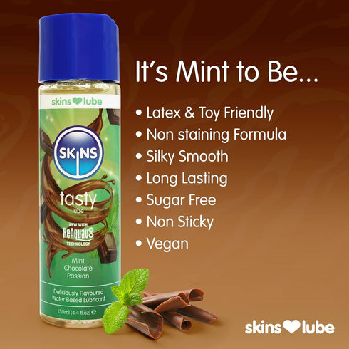 SKINS Edible Lube - Mint Chocolate Lubricant - Flavored Lube for Oral Water Based Lube - Gorgeous Tasting Edible Lube