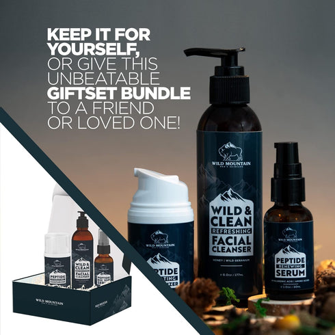 Mens Facial Care Kit - Complete Skin Care Set for Men - Serum, Cleanser & Moisturizer