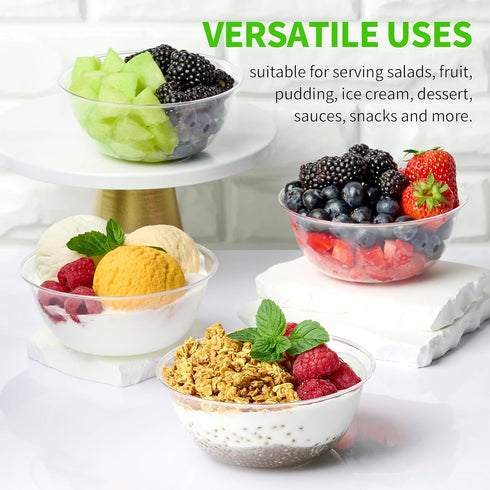 TOFLEN 12 oz Clear Plastic Bowls, Disposable 50 Pack, Premium Hard Plastic Party Serving Bowls for Desserts, Snacks