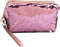 Magic Sequin Travel Cosmetic Bags - Reversible Glitter Makeup Organizer Bag for Women (Pink)