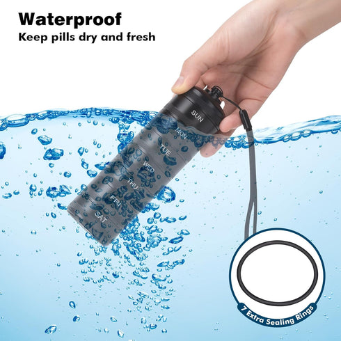 Weekly Metal Pill Organizer - XHT Portable Waterproof Travel Pill Box 7 Day, Heavy Duty Twice Daily Pill Case