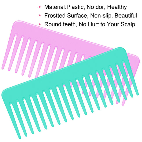 Wide Tooth Detangling Comb for Long, Curly, Wet Hair - No Handle Styling Comb (2 Pieces - Rose Red, Cyan)