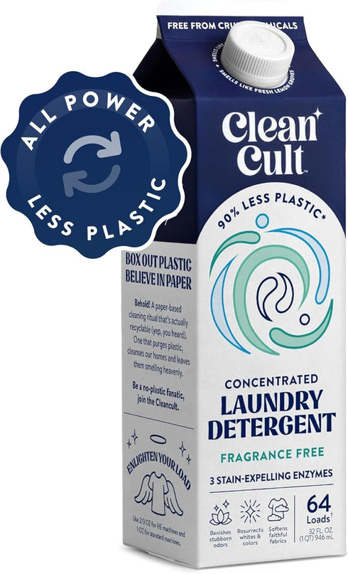 Concentrated Liquid Laundry Detergent Soap, 64 Loads (32 oz), Eco-Friendly, Fragrance Free, No Harsh Chemicals