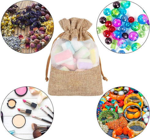 CCINEE 12PCS Burlap Drawstring Gift Bag, 5 X 7 Inch Organza Treat Bags for Jewelry, Sheer Easter Gifts Pouch