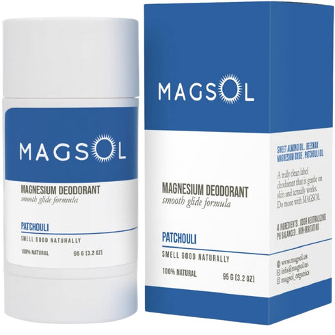 MAGSOL Natural Deodorant for Men & Women, Aluminum Free, Baking Soda Free, 3.2 oz (Patchouli) - Magnesium Deodorant