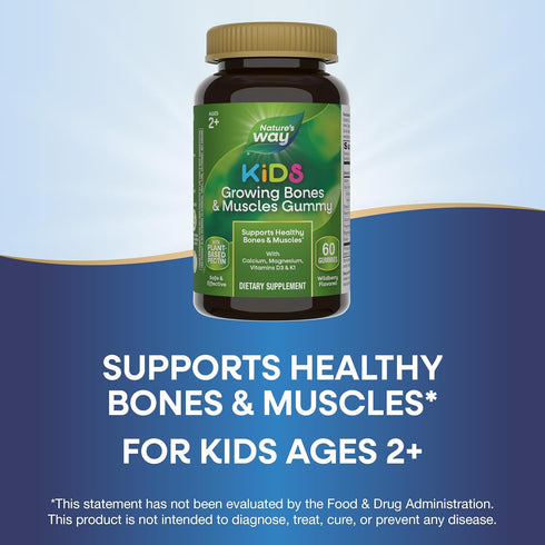 Nature's Way Kids Gummies, Growing Bones & Muscles, Calcium, Magnesium, Vitamins D3 & K1, Wildberry, 60 Count