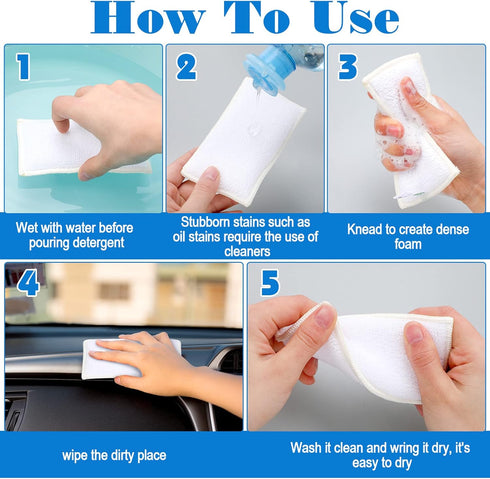 12 Pcs Interior Scrubbing Sponge for Leather, Plastic, Microfiber Kitchen Sponge, Double Sided Cleaning Kit
