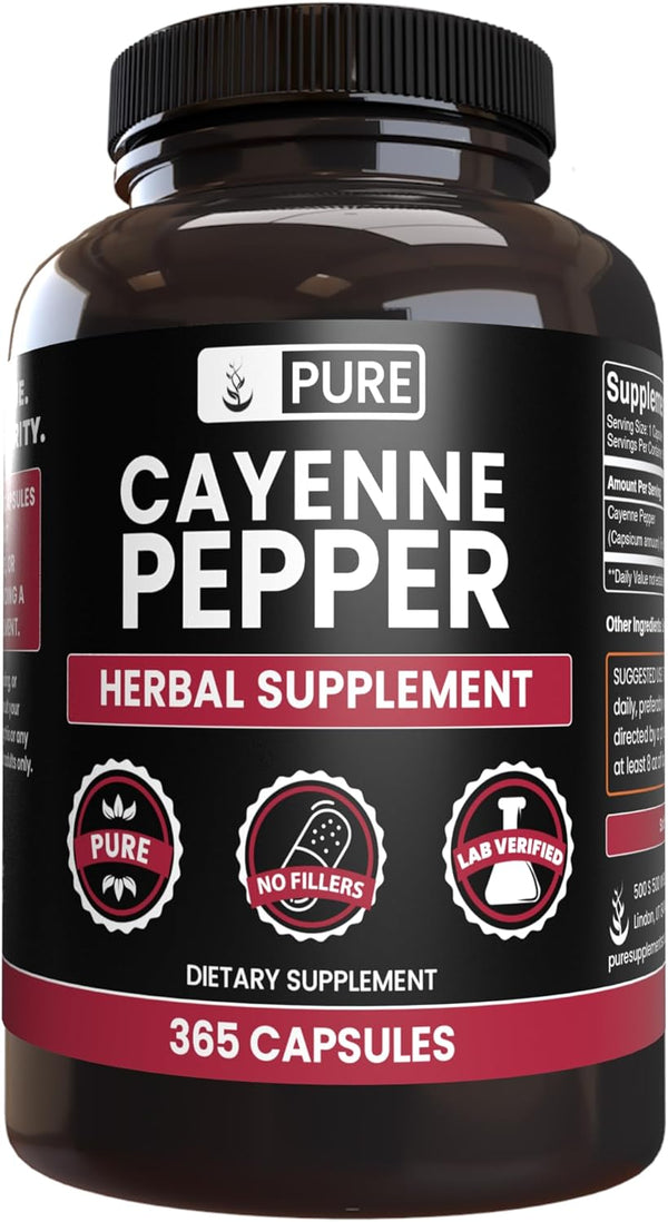 PURE ORIGINAL INGREDIENTS Cayenne Pepper (365 Capsules) - Pure, Lab Verified, No Magnesium or Rice Fillers