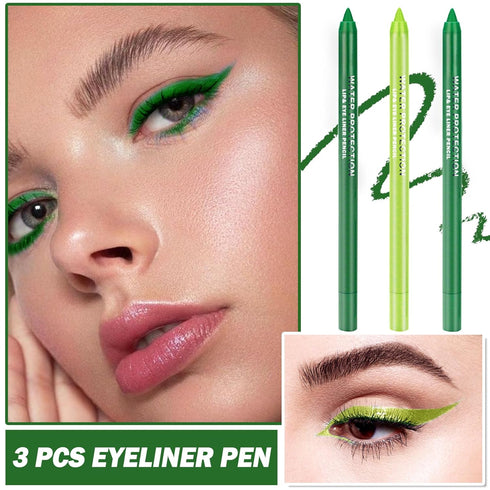 3PCS Green Eyeliner Pencil Set Colorful Eyeliner Metallic Glitter Eyeliner Pen,Shimmer Eye Shadow Pencil Professional Eye Liner Makeup Kit - Set B