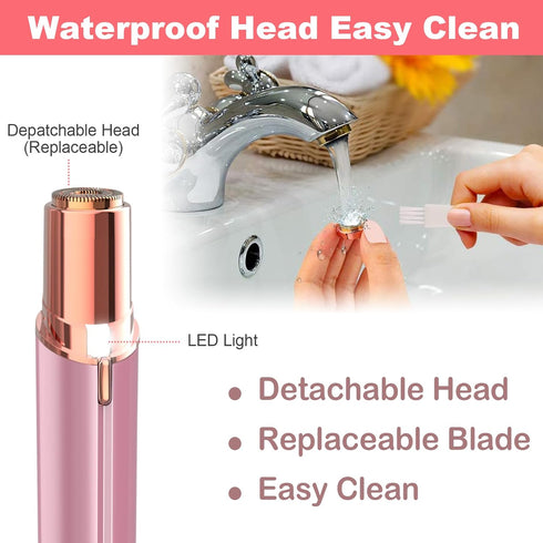 Rosarden Facial Hair Remover, USB Rechargeable IPX6 Waterproof Eyebrow Face Razor Trimmer for Women (Pink)