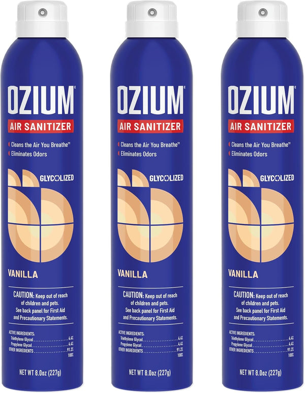 Ozium A807035-3 Air Sanitizer & Odor Eliminator, Vanilla Scent, 8 Oz - 3 Pack for Homes, Cars, Offices