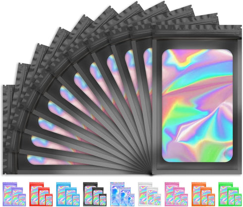 100 PCS Smell Proof Bag - Holographic Packaging Bags for Small Business, Resealable for Food Storage