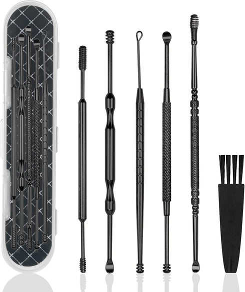 Hion 6 Pcs Ear Wax Removal Kit, Professional Double-Headed Ear Pick Tools with Cleaning Brush and Storage Box