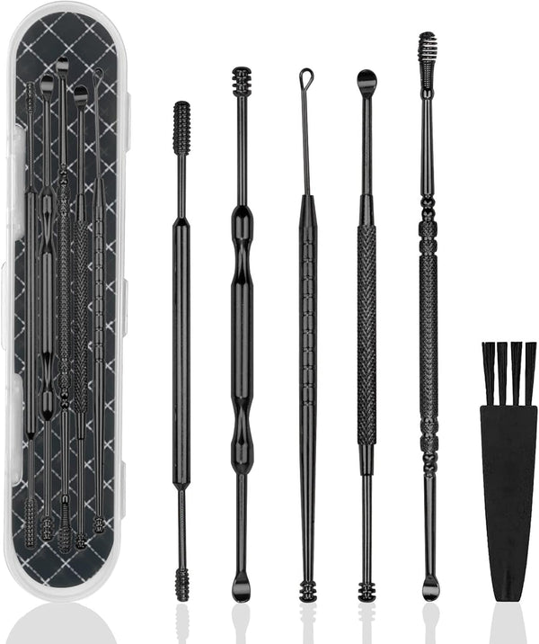 Hion 6 Pcs Ear Wax Removal Kit, Professional Double-Headed Ear Pick Tools with Cleaning Brush and Storage Box
