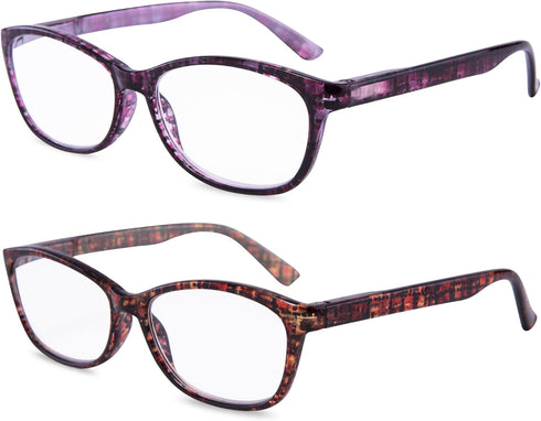 EYEGUARD 2 Pairs Reading Glasses for Women, Ultra Clear Spring Hinge Readers, +3.00