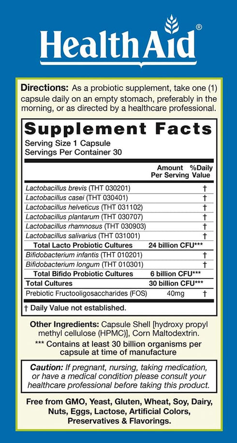 MoodProbio 30 Billion CFU With Prebiotic, Once Daily, Acid & Bile Resistant, Gluten, Dairy, and GMO Free, Vegan