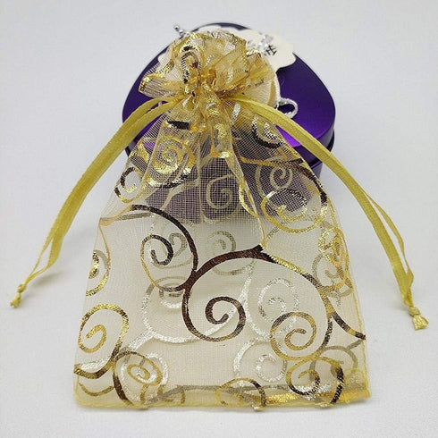 Onwon 50 PCS/Set Luxury Jewelry Candy Gift Bags, Champagne Velvet Drawstring Pouches, Gold Line Sheer Organza