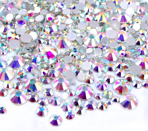 Zealer 1800pcs Crystals AB Nail Art Rhinestones, Round Beads, Flatback Glass Charms for Nails, Crafts, 300pcs Each