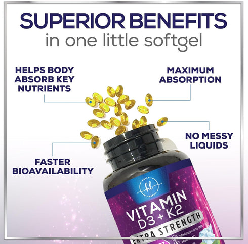 K2 (MK-7) D3 5000IU (125mcg) D3K2 Immune 240 Vitamin D with - Vitamin Per Serving - Complex Supplement for Bone, Teeth