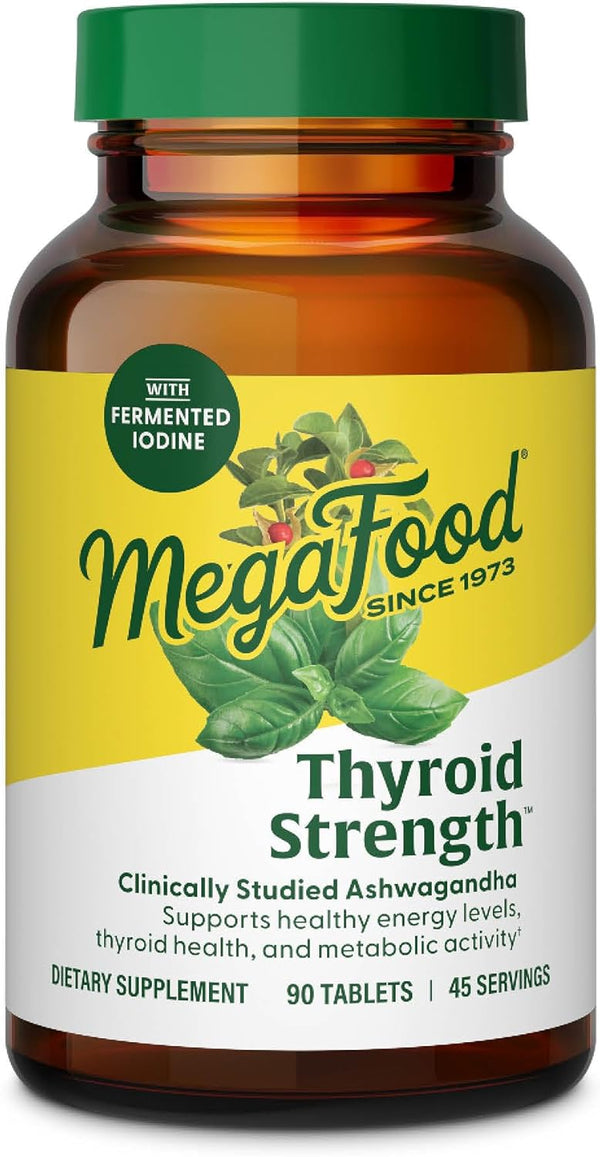 MegaFood Thyroid Strength, Mineral Supplement for Women, 90 Tabs, Thyroid Support with Ashwagandha, Zinc, Selenium,