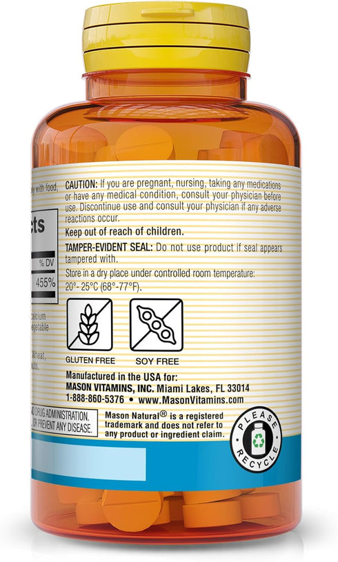 Mason Natural Zinc 50 mg - 100 Tablets, Supports Antioxidant Health, Aids B Vitamin Absorption, Immune Function