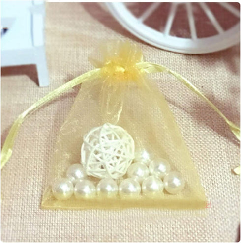 100pcs 5x7 inch Gold Gifts Wrap Bags, Organza Sheer Fabric Bulk, Drawstring Reusable Pouch for Baby Shower Favor, Craft