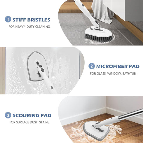 SetSail 3-in-1 52-inch 3 Floor Scrub Brush, Tile Tub Floor Scrubber with Adjustable Long Handle Shower Cleaner Brush