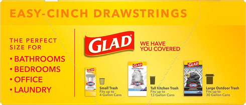 Glad Trash Bags, Medium Drawstring Garbage Bags, 8 Gallon, 26 Count, White, Fragrance Free, Pack May Vary