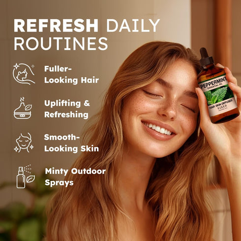 Set Set 2x4 oz Basil Essential Oil for Diffusers & Peppermint Oil for Hair - Aromatherapy Grade Essential Oils - fl