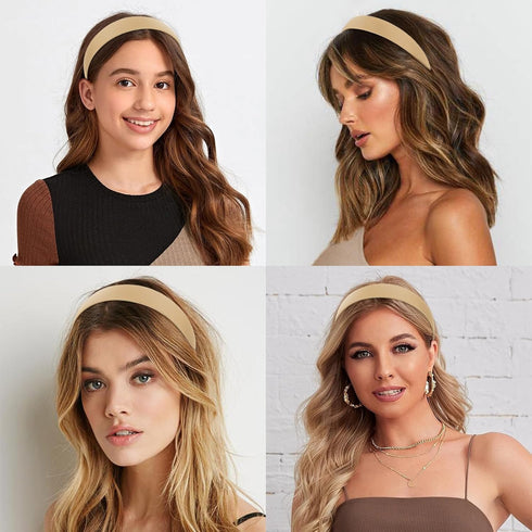 Wecoe Khaki 1.2 Inch Wide Silk Satin Headband, Non-Slip Fashion Solid Hair Band for Women and Girls